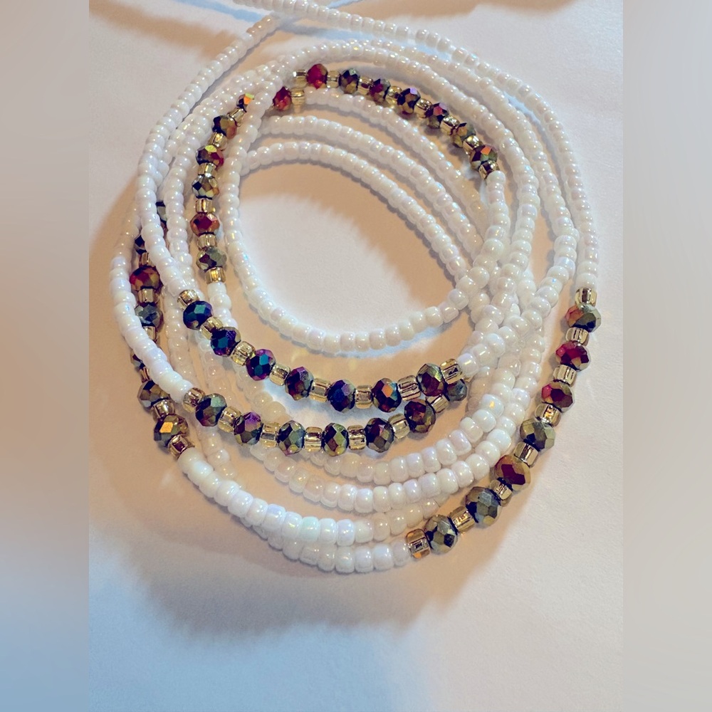 NWT White, Gold & Iridescent Beads BEGINNER Waistbead up to 50 inches - Picture 7 of 11